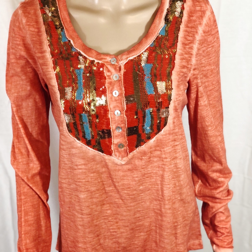 Free People Sequin Henley Top Gem